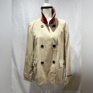 Women’s Rain Jacket by LANDS END sz 14-16; Tan. Double breasted. Beautiful on!